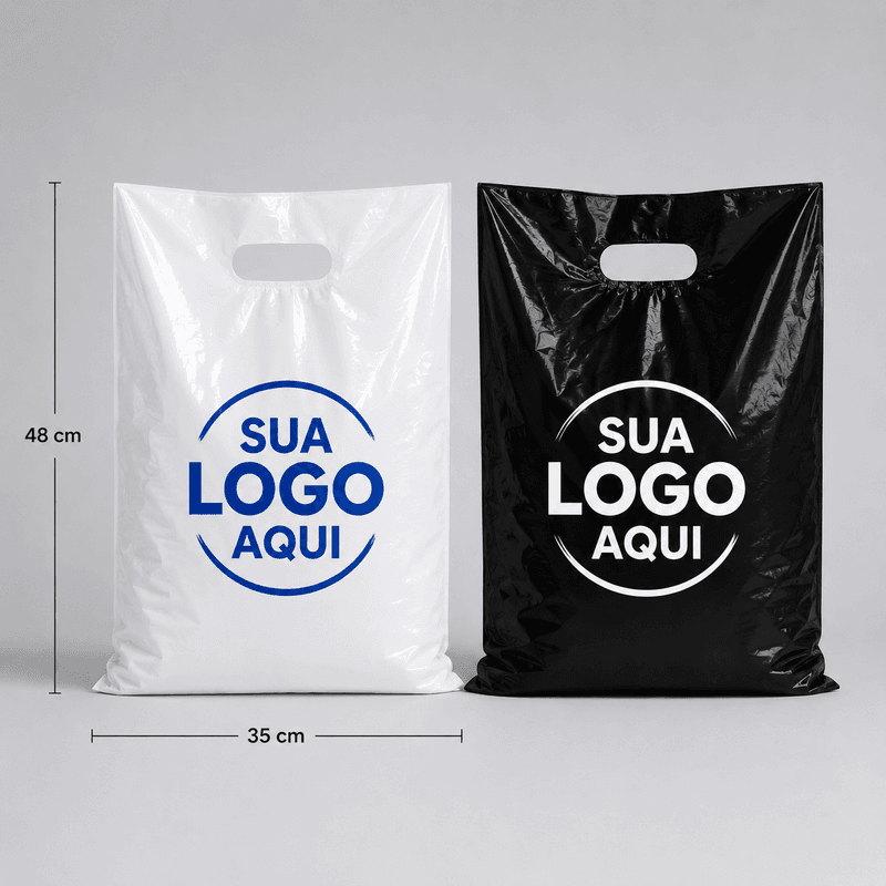 Sacola Plástica 35×48 Alça Vazada Personalizada