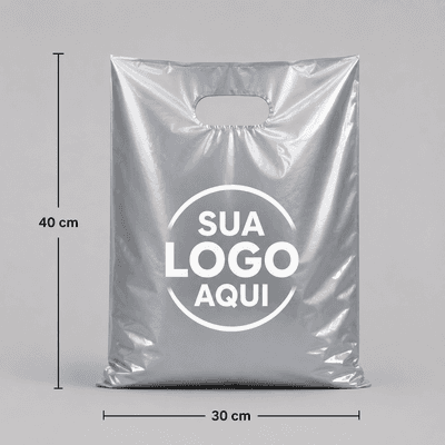 200 Un. Sacola Plástica 30x40 na cor Prata Personalizada (Promoção)