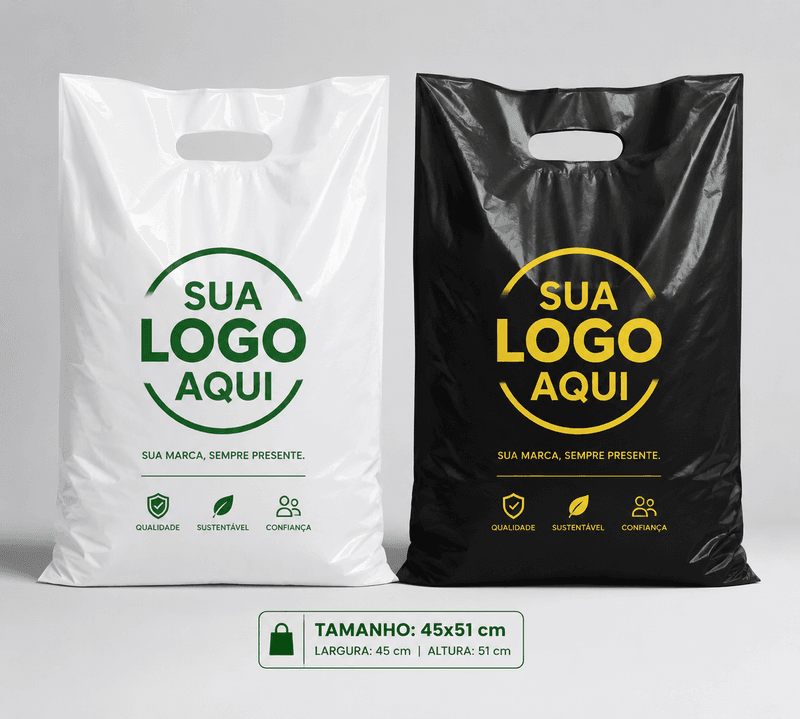 Sacola Plástica 45×51 Alça Vazada c/ Sanfona Lateral Personalizada
