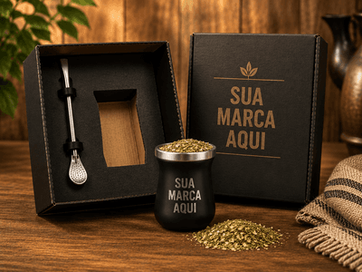 Cuia Térmica Em Aço Inox Com Bomba – Preto – 300Ml Personalizado