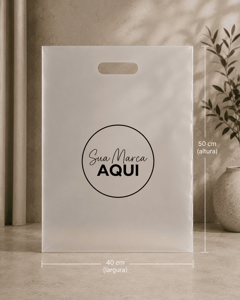 Sacola Plástica 40×50 Alça Vazada Transparente Fosca Personalizada