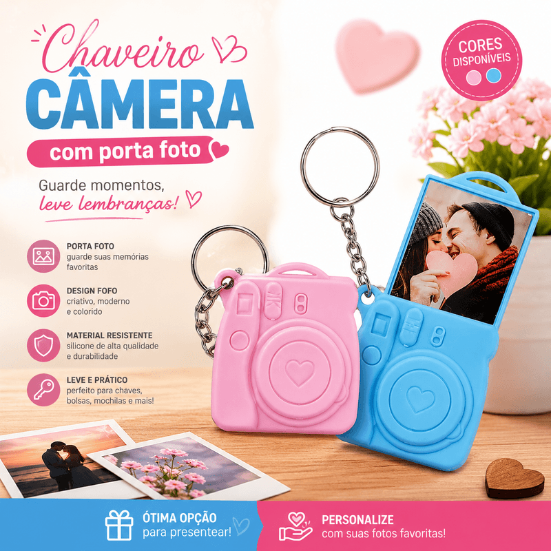 Chaveiro Câmera com Porta Foto Mini Porta Retrato Presente Criativo