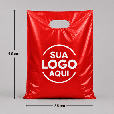 100 Un. Sacola Plástica 35x48 na cor Vermelha Personalizada (Promoção)