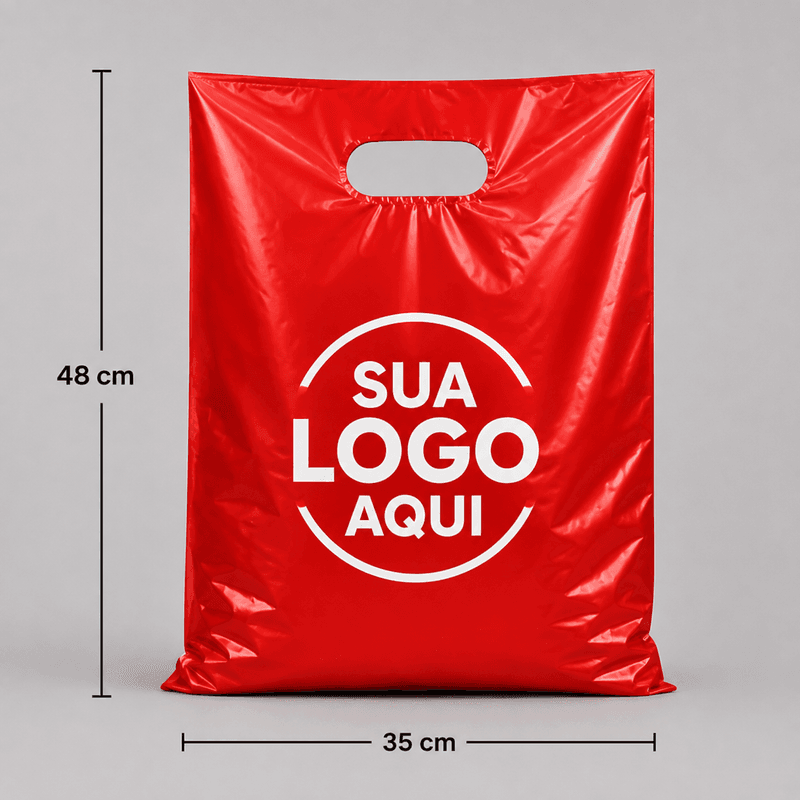 100 Un. Sacola Plástica 35x48 na cor Vermelha Personalizada (Promoção)