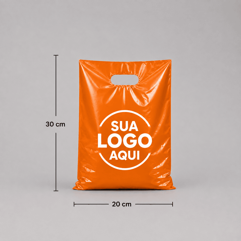 200 Un. Sacola Plástica 20x30 na cor Laranja Personalizada (Promoção)