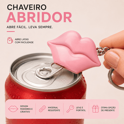 Chaveiro Abridor de Latas Formato Boca Rosa Abridor