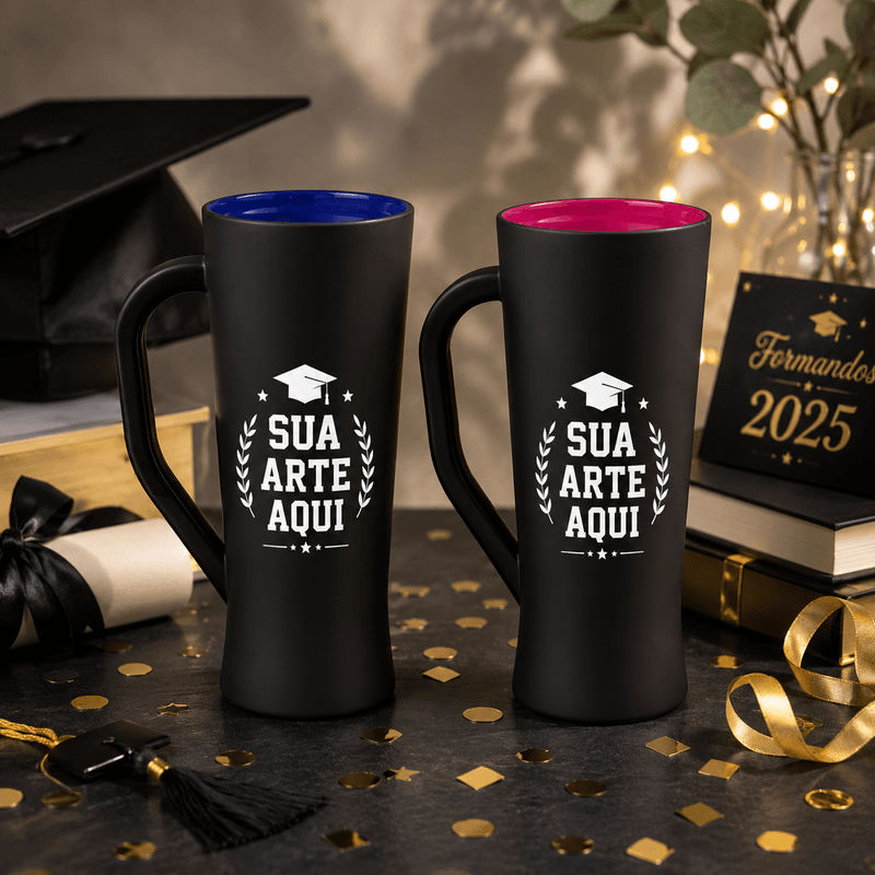 Caneca Slim 400ml Preto Fosco Personalizada