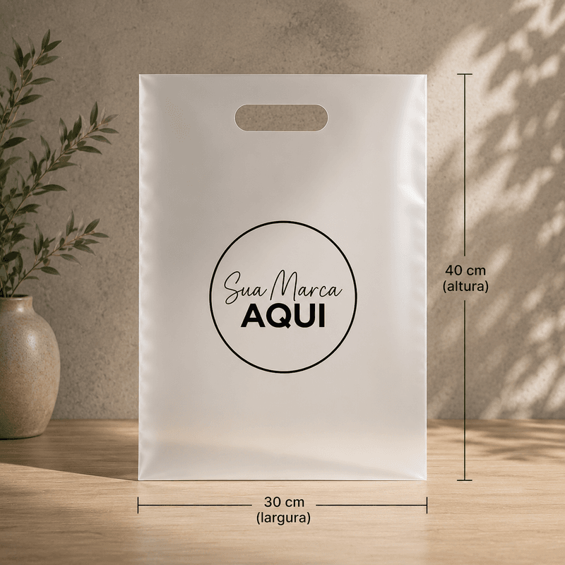 Sacola Plástica 30×40 Alça Vazada Transparente Fosca Personalizada