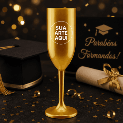 20 Un. Taça de Champanhe Dourada 190ml Personalizada (Promoção)