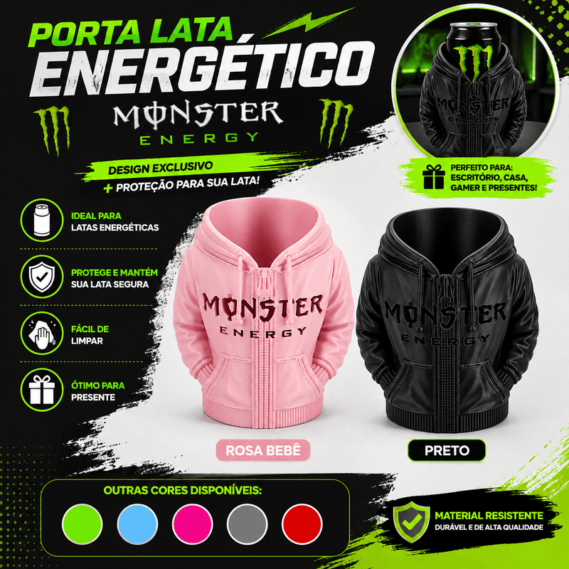 Porta Lata Energético Monster 473ml Estilo Moletom 3D – Suporte para Lata