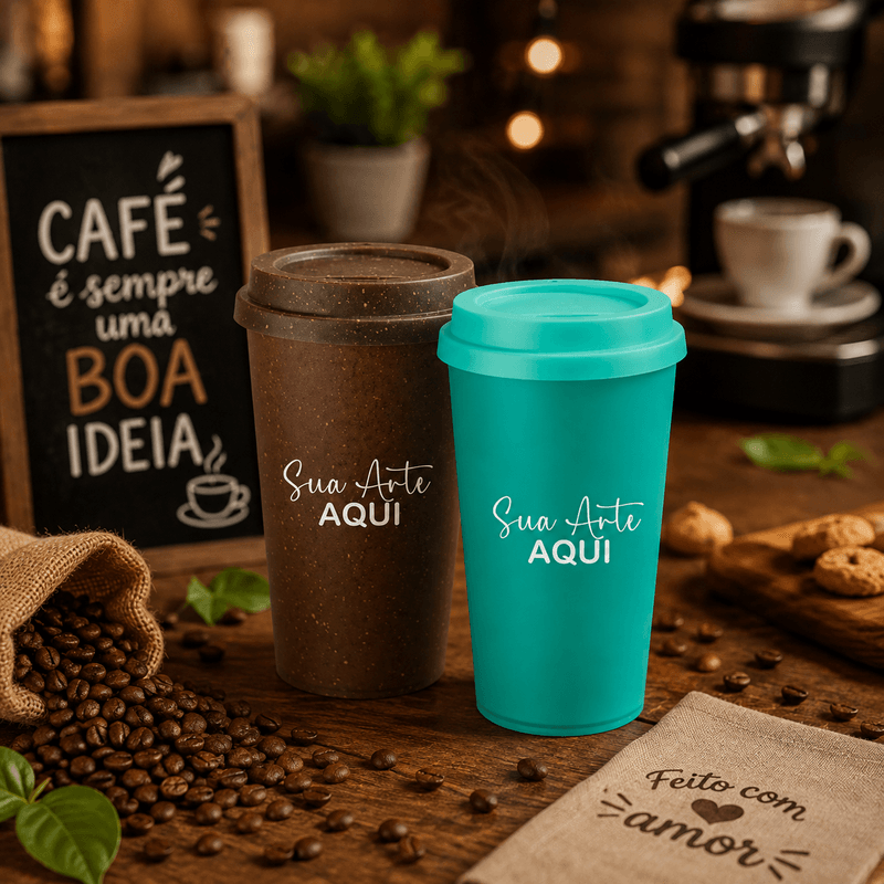 Copo Eco 400ml com tampa de café Personalizado
