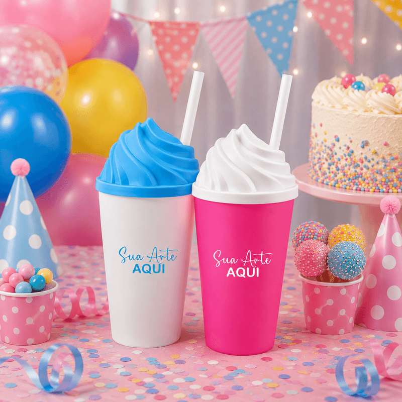 Copo Eco 400ml com tampa Chantilly e canudo Personalizado