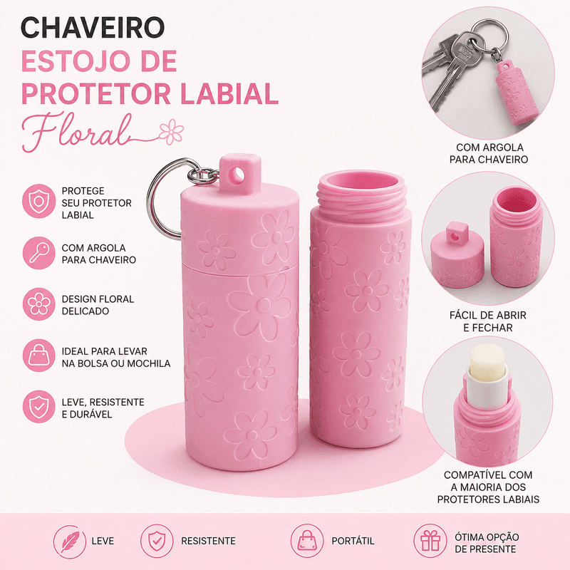 Chaveiro Porta Protetor Labial Floral