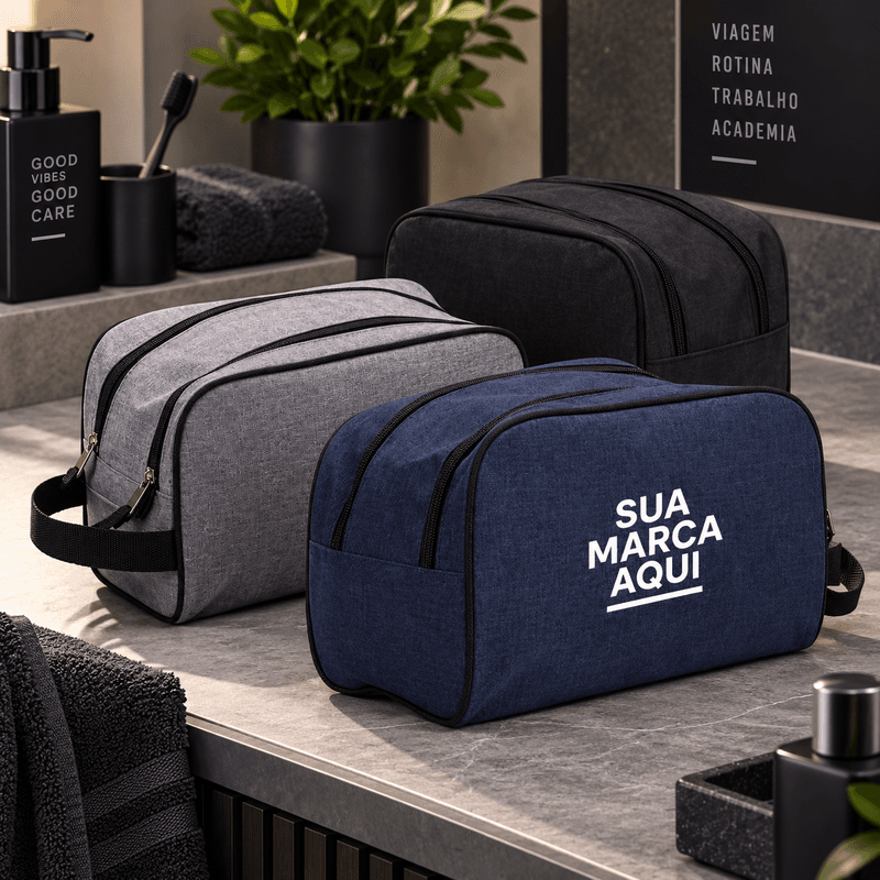 Nécessaire Poliéster com Zíper Duplo Personalizada
