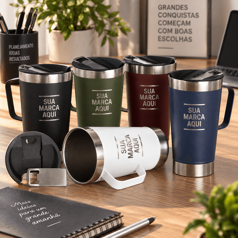 Caneca Térmica Inox com Abridor 500ml Personalizada